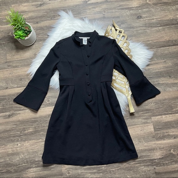 Diane Von Furstenberg Half Button Down Black Dress - Picture 1 of 12